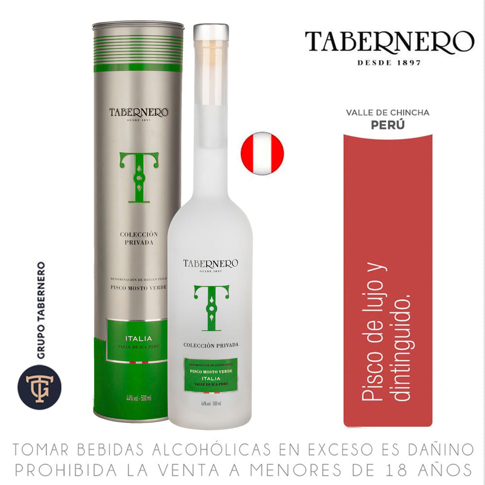 Pisco TABERNERO Mosto Verde Italia Botella 500ml