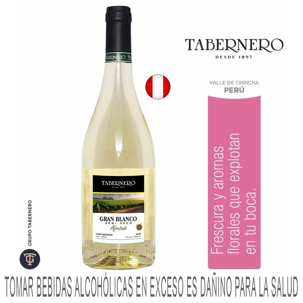 Vino Blanco TABERNERO Gran Blanco Semi Seco Botella 750ml