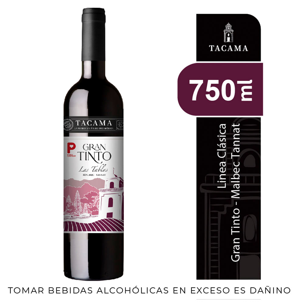 Vino Tinto TACAMA Gran Tinto Malbec Petit Verdot Tannat Botella 750ml