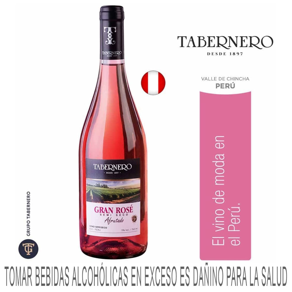 Vino Rosé TABERNERO Gran Rosé Semi Seco Afrutado Botella 750ml