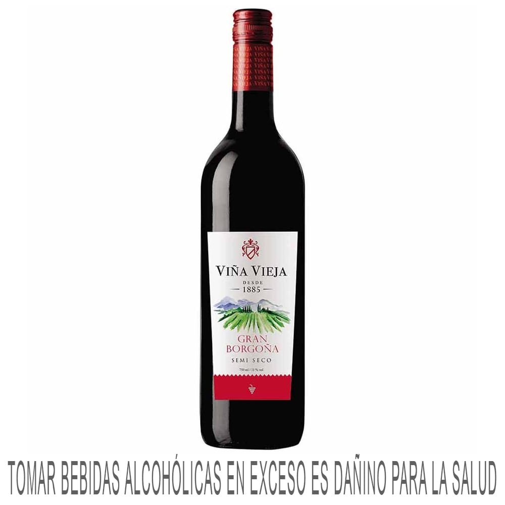 Vino Tinto VIÑA VIEJA Borgoña Semi Seco Botella 750ml Paquete 2un