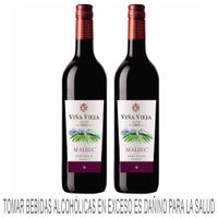 Vino Tinto VIÑA VIEJA Malbec Semi Seco Botella 750ml Paquete 2un