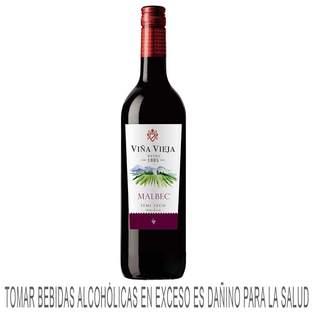 Vino Tinto VIÑA VIEJA Malbec Semi Seco Botella 750ml