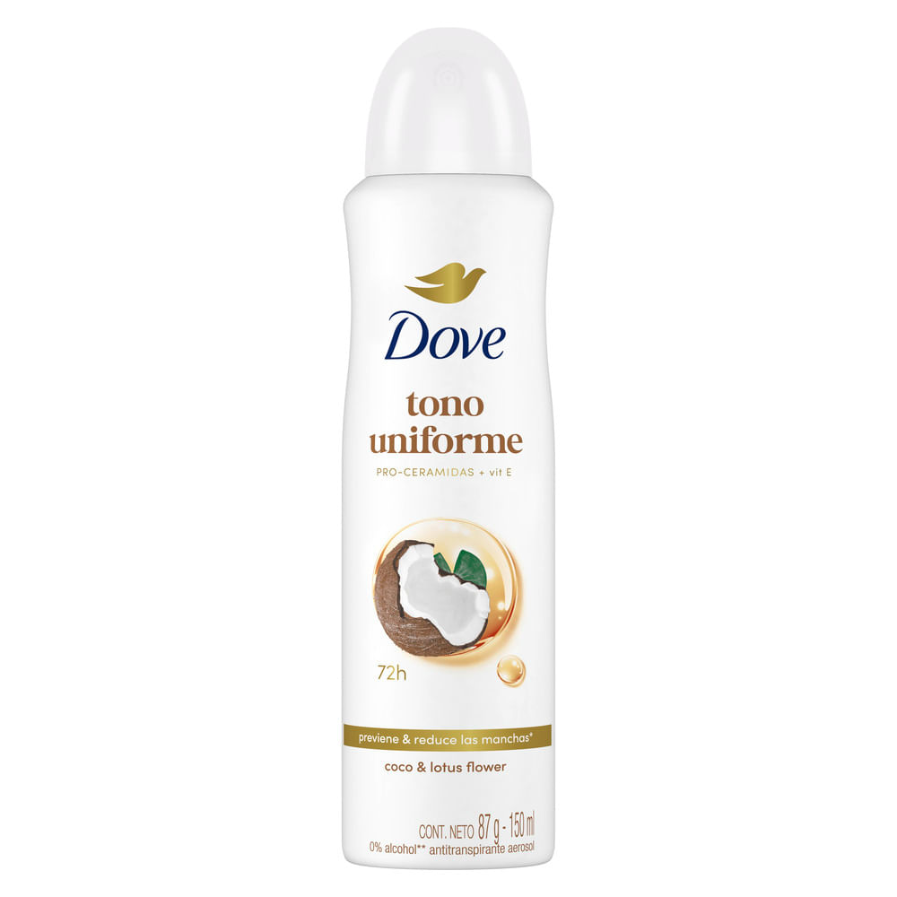 Desodorante para Mujer en Aerosol DOVE Tono Uniforme Coco Frasco 150ml