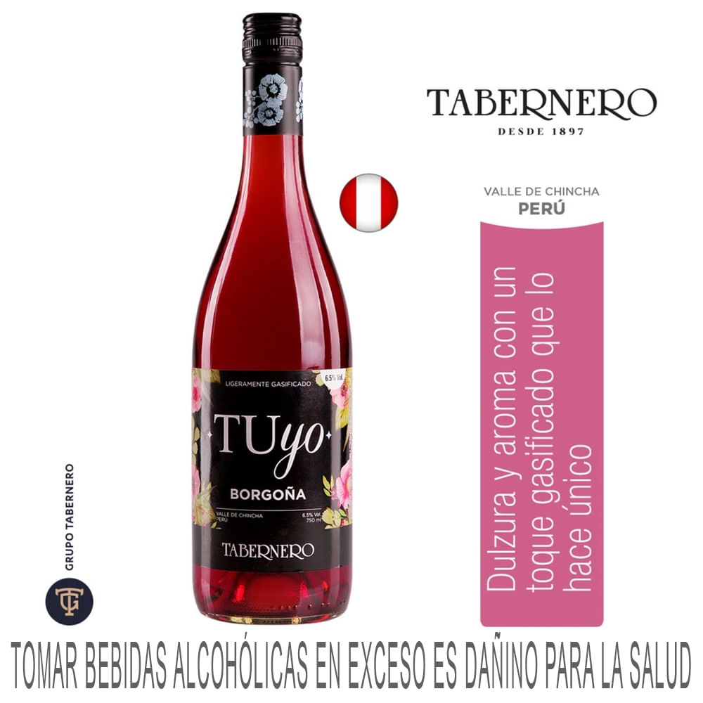 Vino Tinto TABERNERO Tuyo Borgoña Semi Seco Botella 750ml