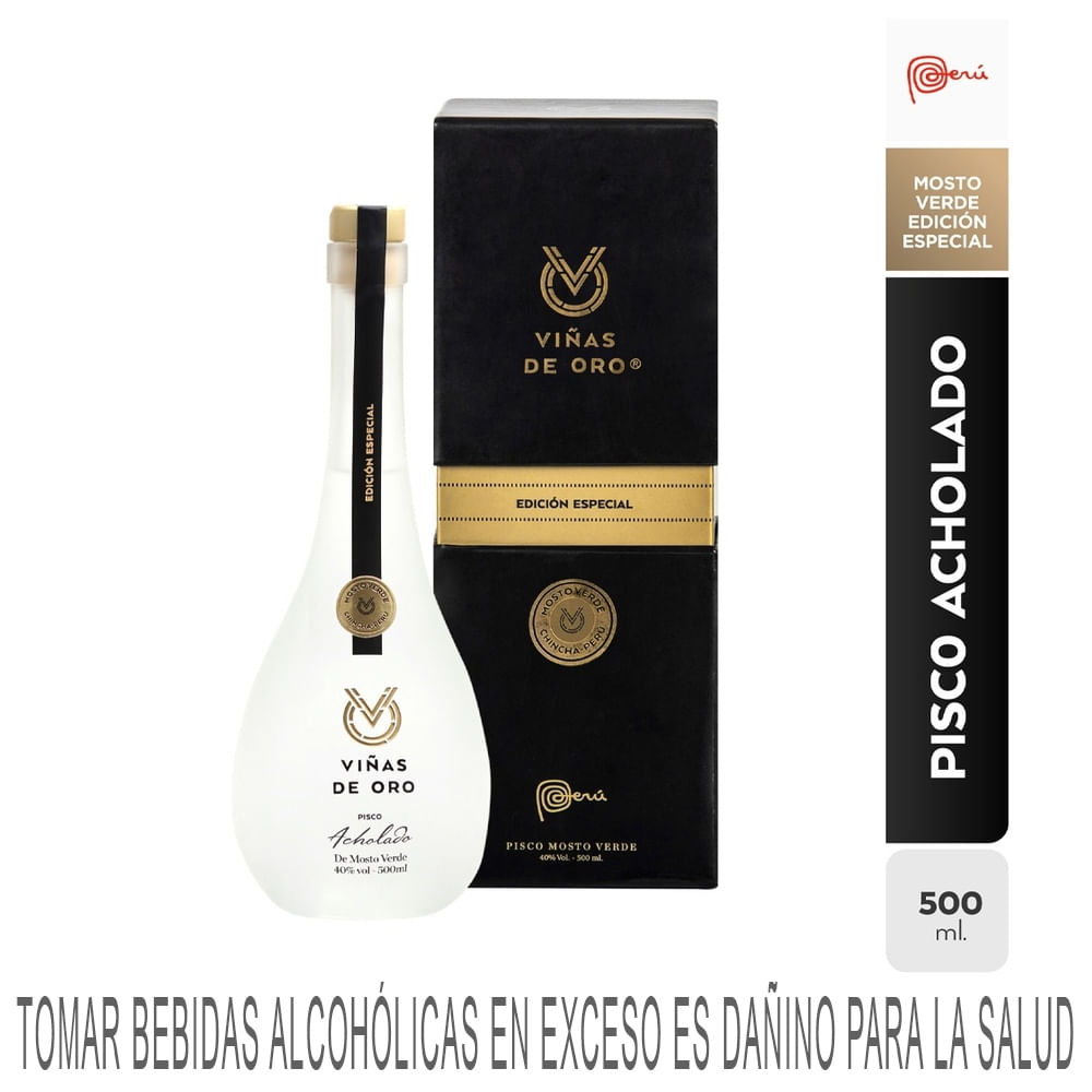 Pisco VIÑAS DE ORO Mosto Verde Acholado Botella 500ml