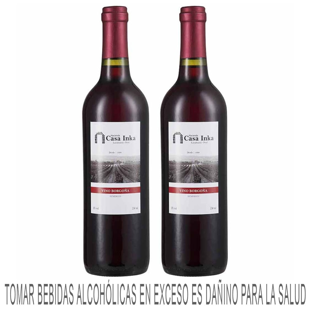 Pack HACIENDA CASA INKA Vino Tinto Borgoña Botella 750ml Paquete 2un