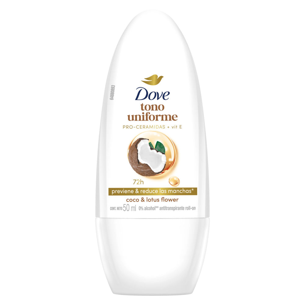 Desodorante para Mujer Roll On DOVE Tono Uniforme Coco Frasco 50ml