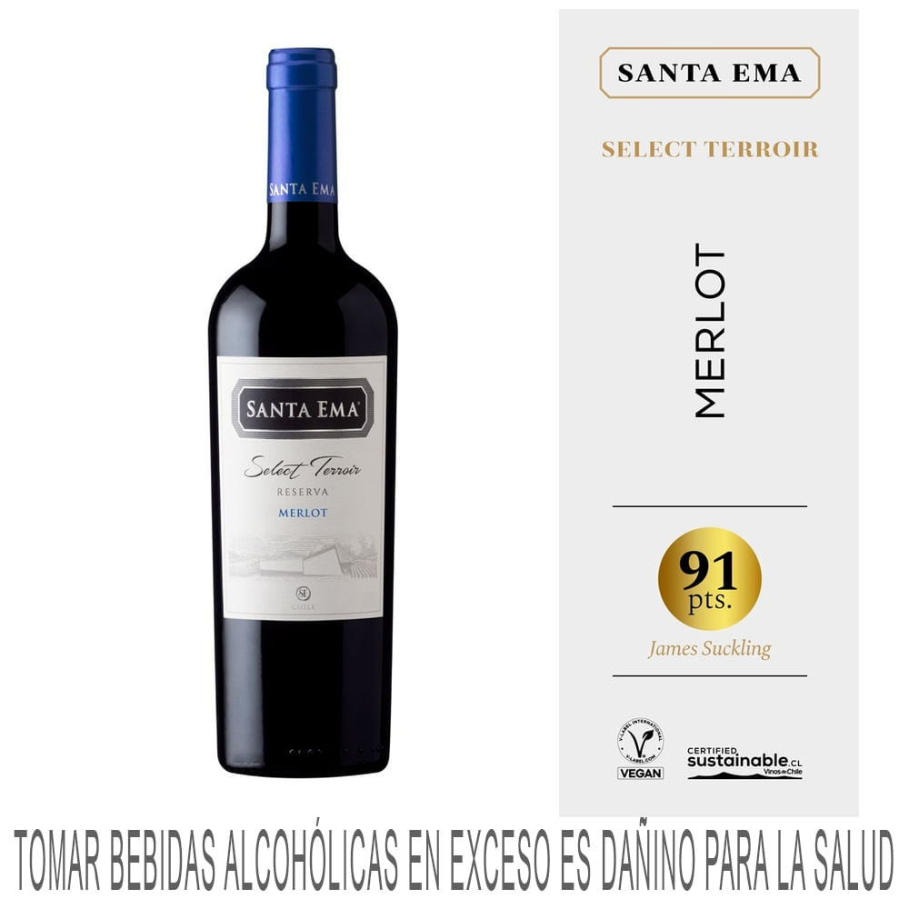 Vino Tinto SANTA EMA Select Terrior Reserva Merlot Botella 750ml