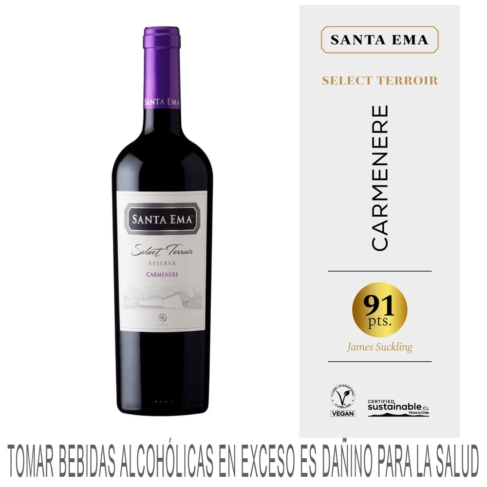 Vino Tinto SANTA EMA Select Terrior Reserva Carmenere Botella 750ml