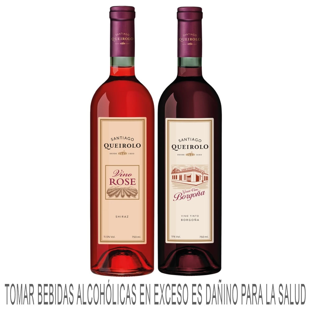 Pack Vino Tinto Borgoña SANTIAGO QUEIROLO Botella 750ml + Vino Tinto Rosé SANTIAGO QUEIROLO Botella 750ml