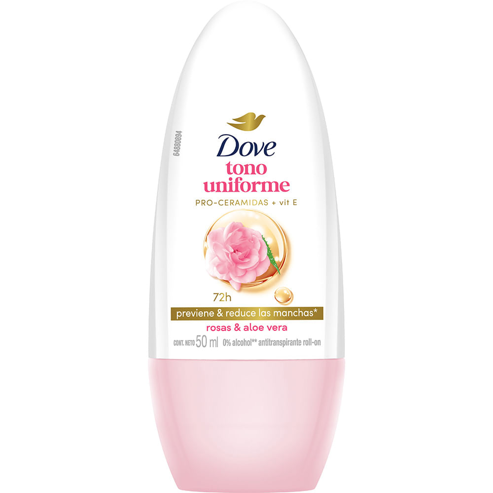Desodorante para Mujer Roll On DOVE Tono Uniforme Rosas Frasco 50ml