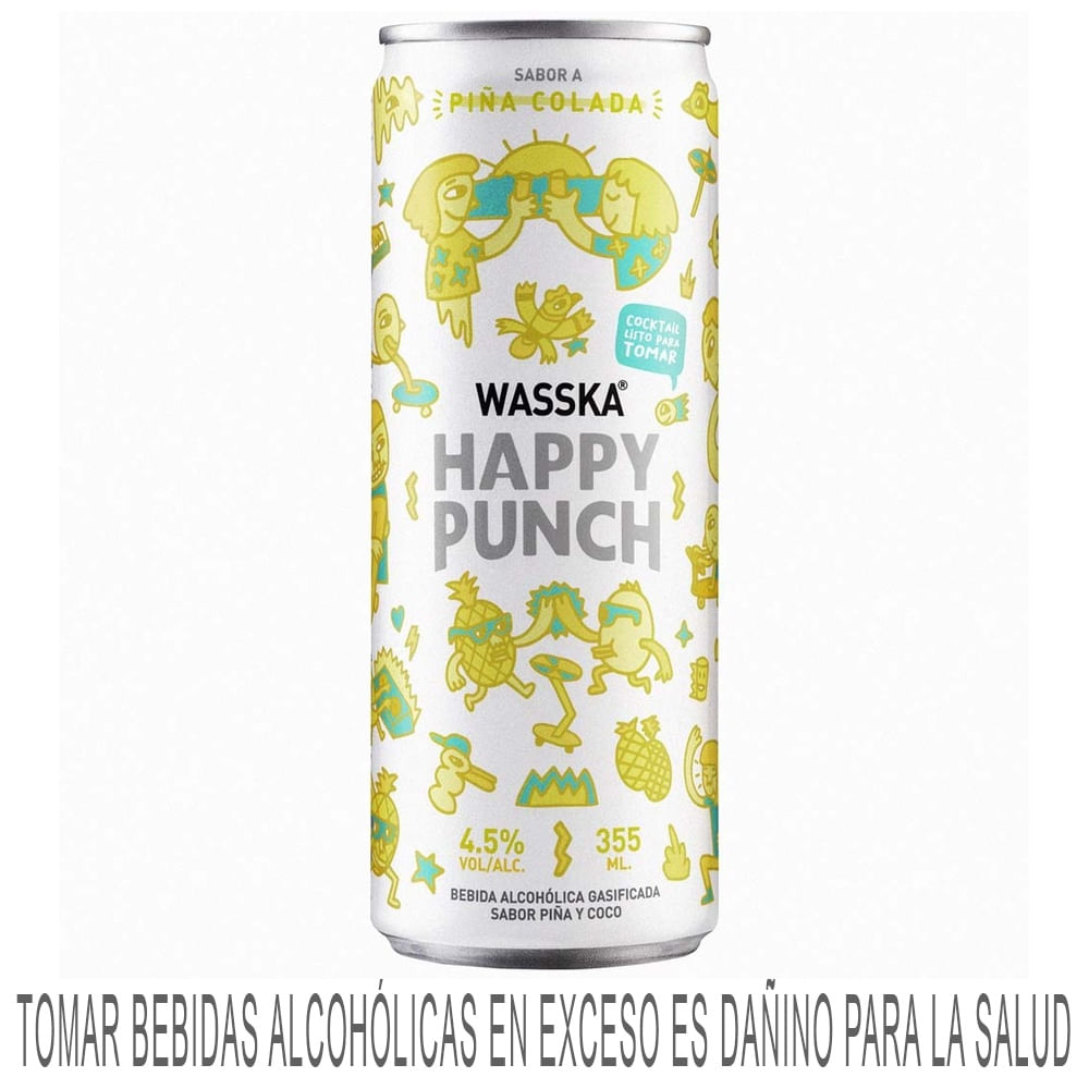 Ready To Drink (RTD) WASSKA HAPPY Piña Colada Punch Lata 355ml
