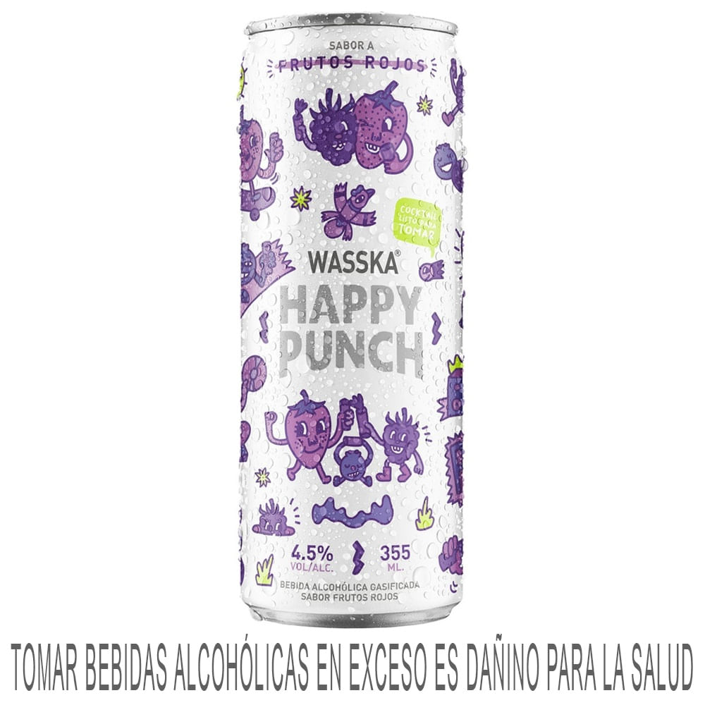 Bebida Alcohólica WASSKA Happy Punch Frutos Rojos Lata 355ml