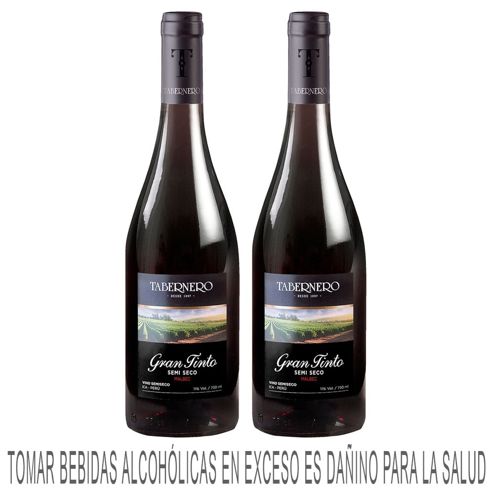 Vino Tinto TABERNERO Blend Semiseco Botella 750ml Pack 2un