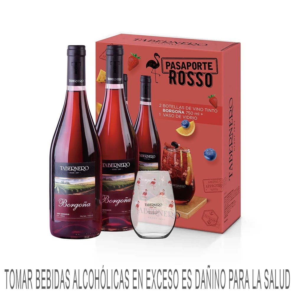 Vino Tinto TABERNERO Borgoña Semiseco Botella 750ml Pack 2un