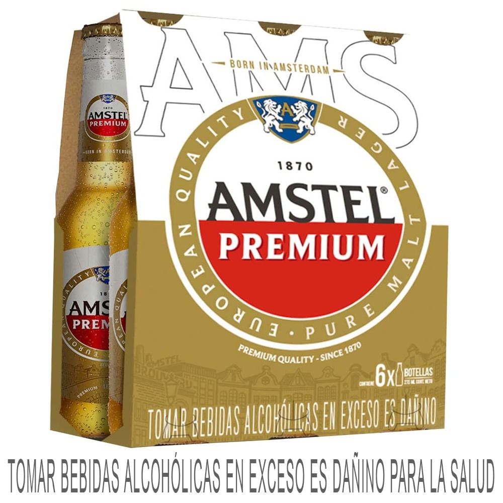 Cerveza Premium AMSTEL Botella 275ml Paquete 6un