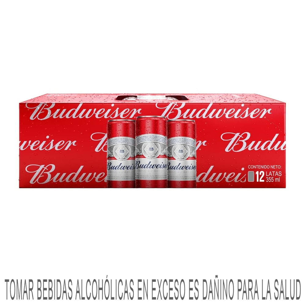 Cerveza BUDWEISER Sleek Lata 355ml Paquete 12un