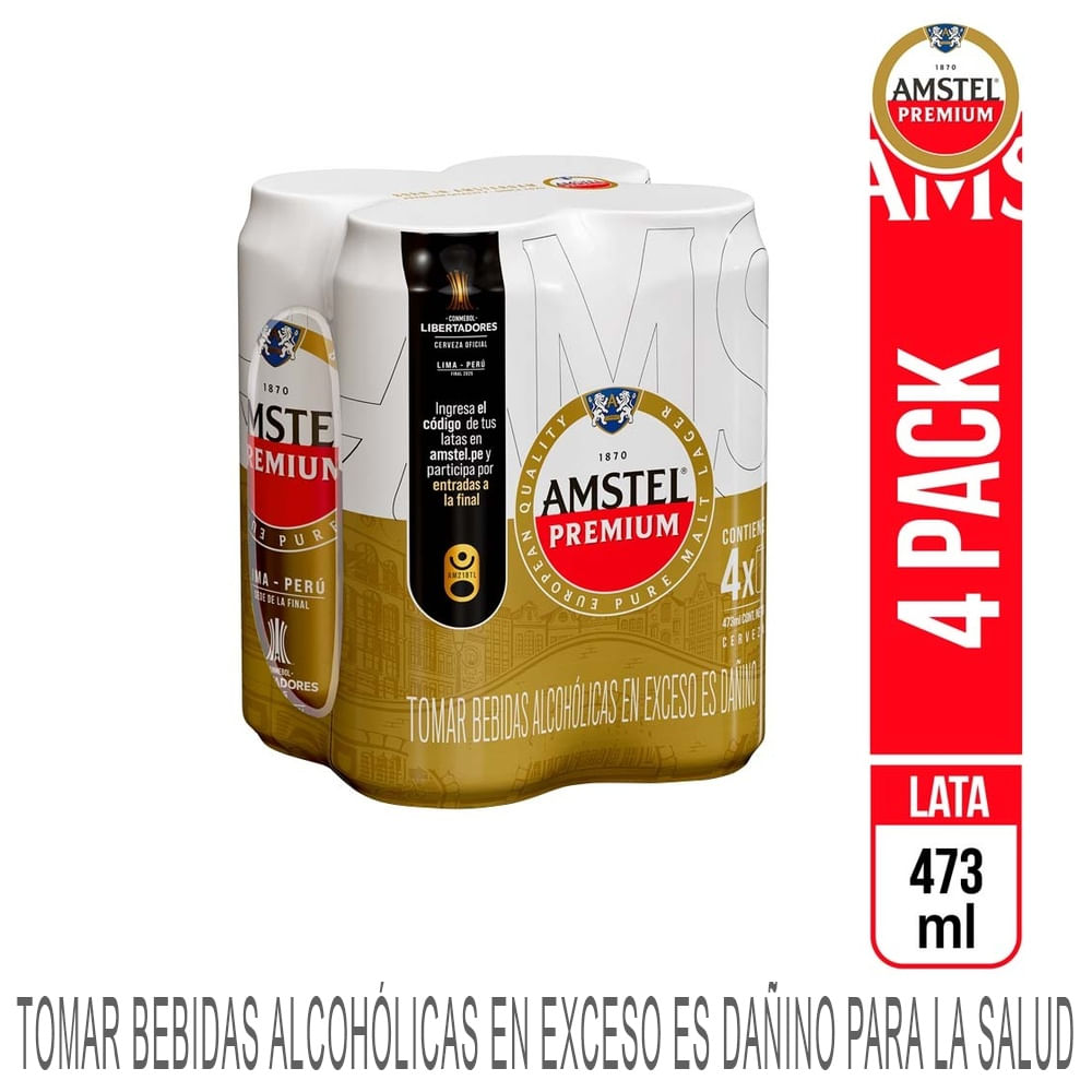 Cerveza Premium AMSTEL Lata 473ml Paquete 4un