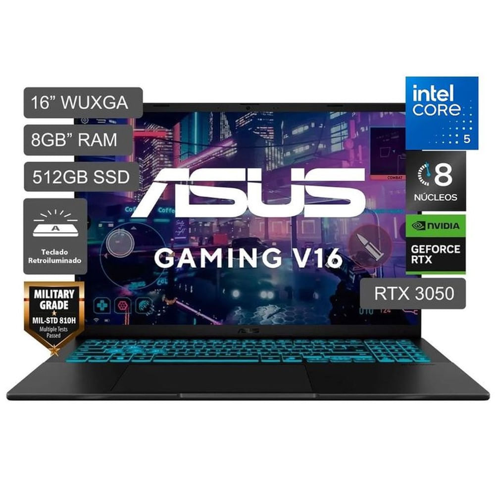Laptop Gamer Asus V16 Core 5 210H RTX3050-6GB 8GB RAM 512GB SSD Win11 - V3607VJ-RP067W