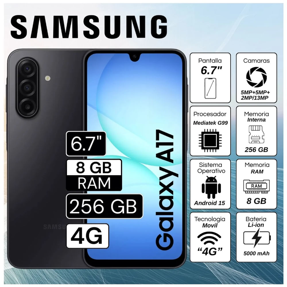 Celular Samsung A17 8GB RAM 256GB 6.7 Pulg. Android 15 - Negro