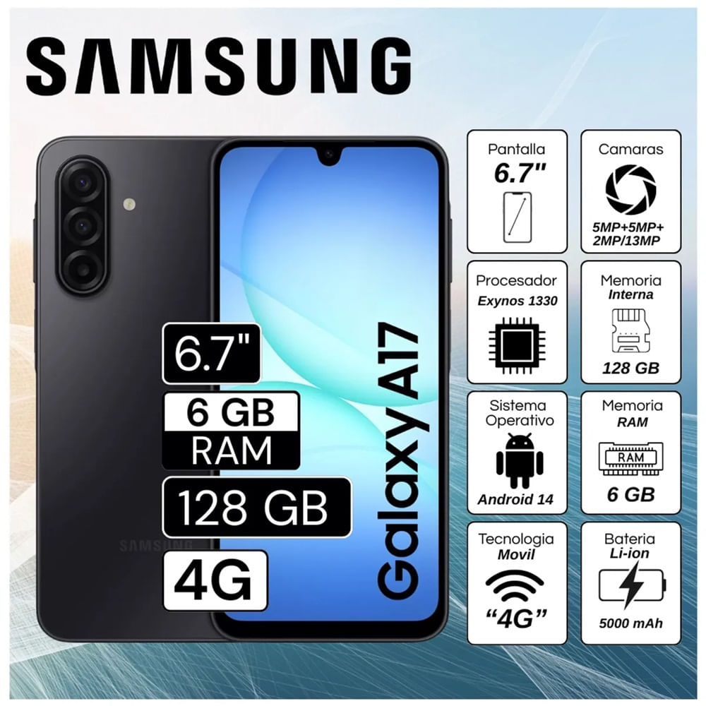 Celular Samsung A17 4G 6GB RAM 128GB 6.7 Android 14 - Negro