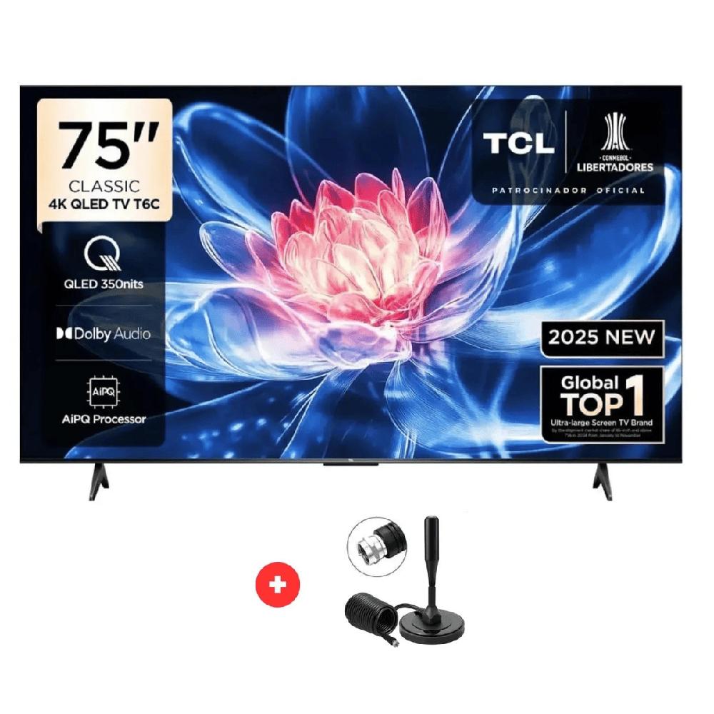 Televisor TCL 75 Pulgadas QLED UHD 4K Google TV 75T6C - Antena Digital Modelo 2025
