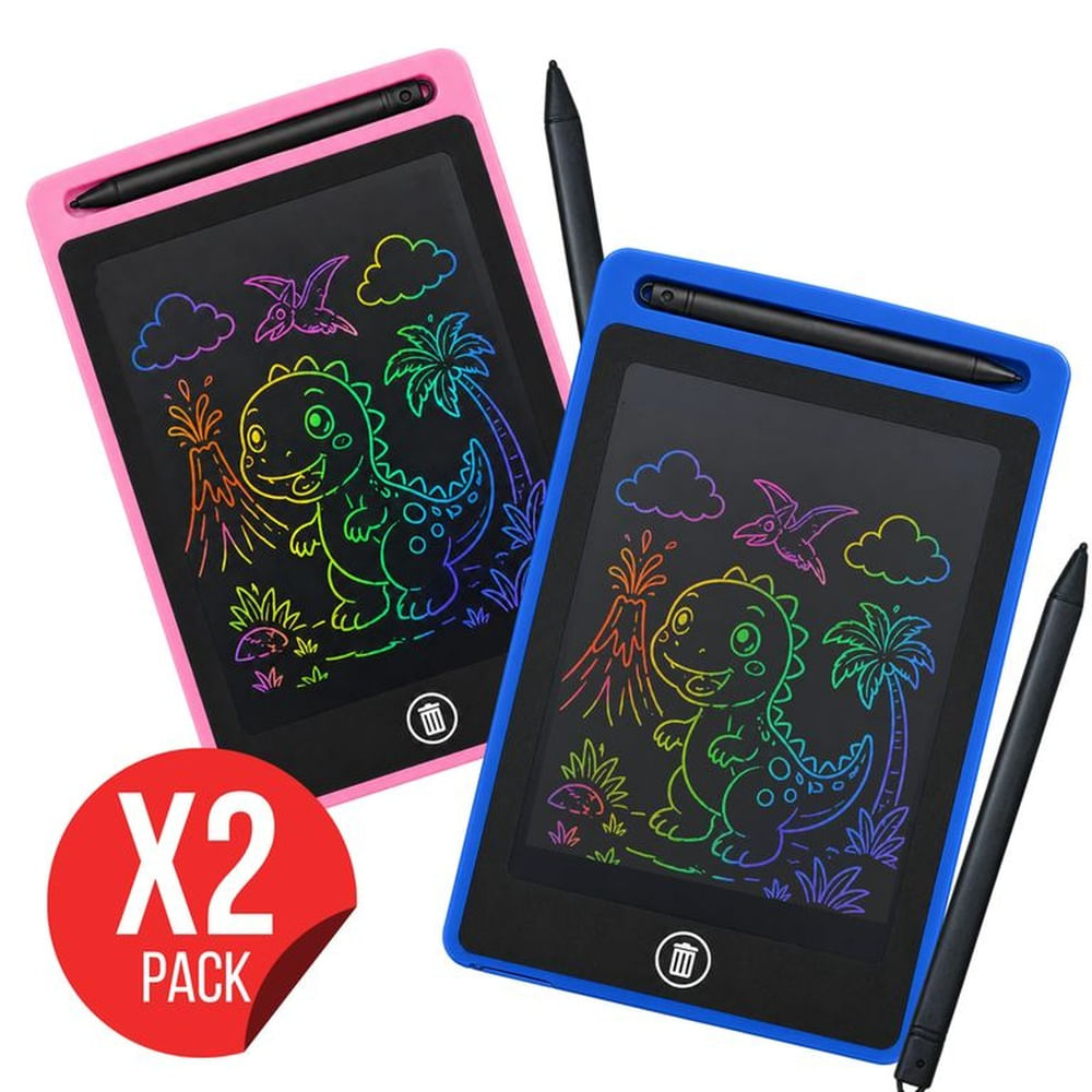 Pack X2 Pizarra Digital Reutilizable Con Lápiz Rosa y Azul de 8.5 Pulgadas para Niños Rosado