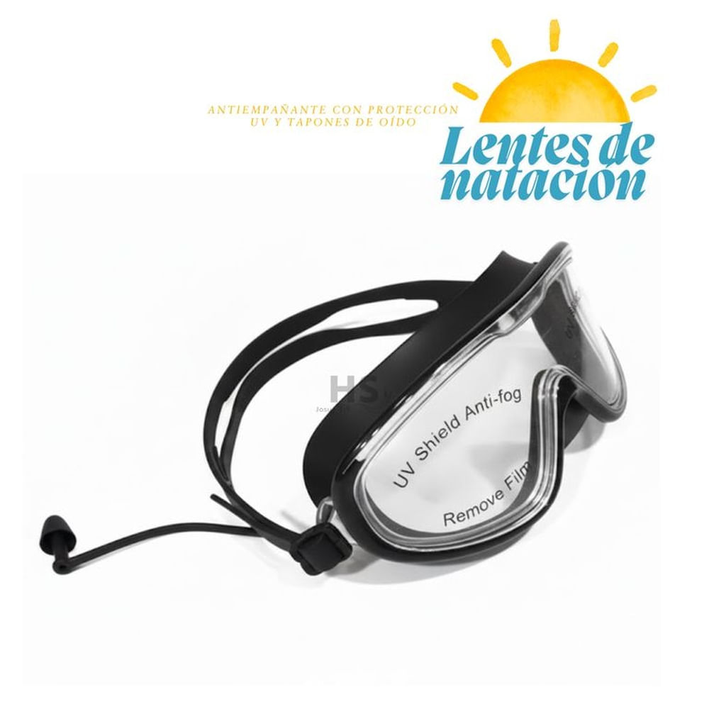 Lentes de Natación con Protección UV y Tapones de Oído Negro