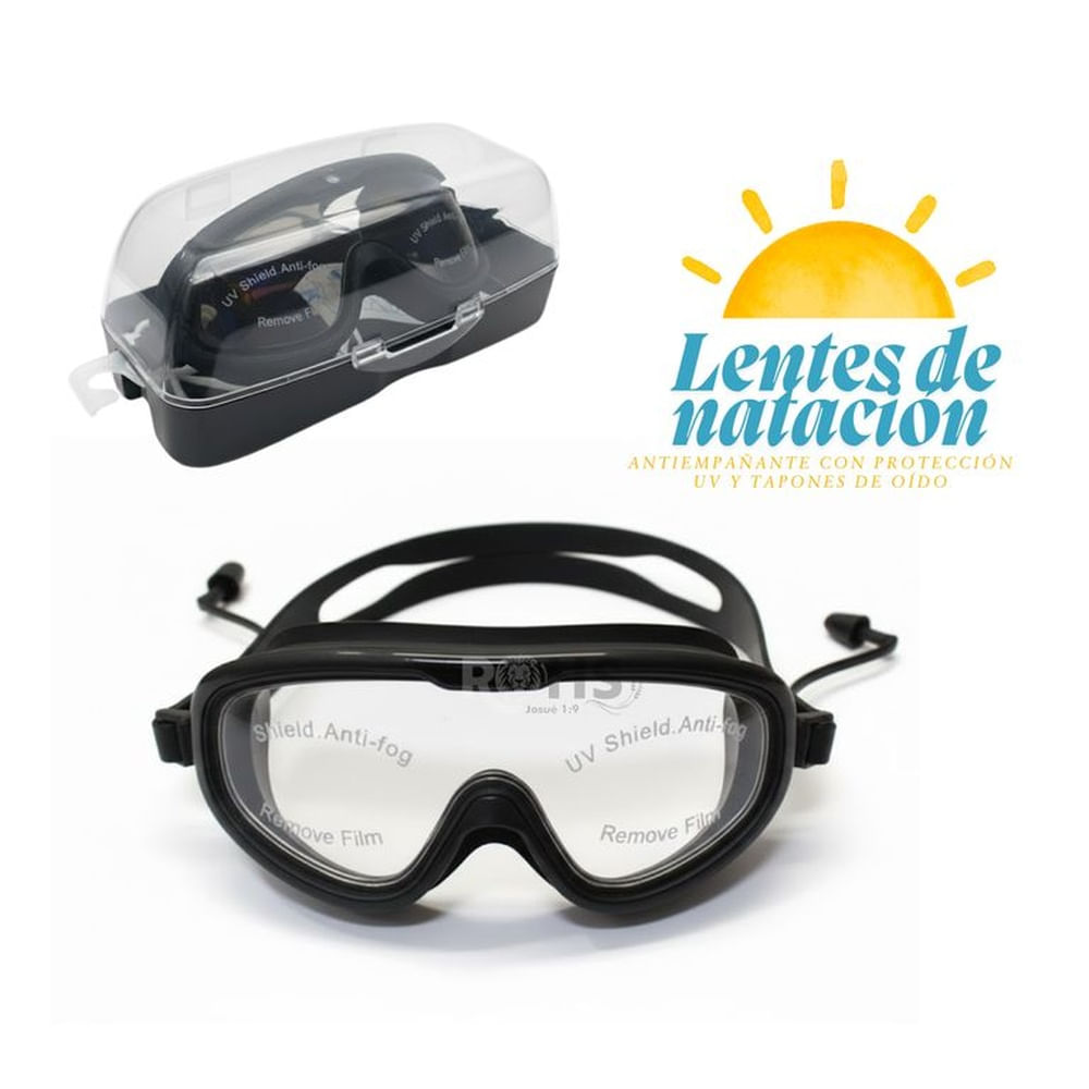 Lentes de Natación Antiempañante con Protección UV y Tapones de Oído Negro