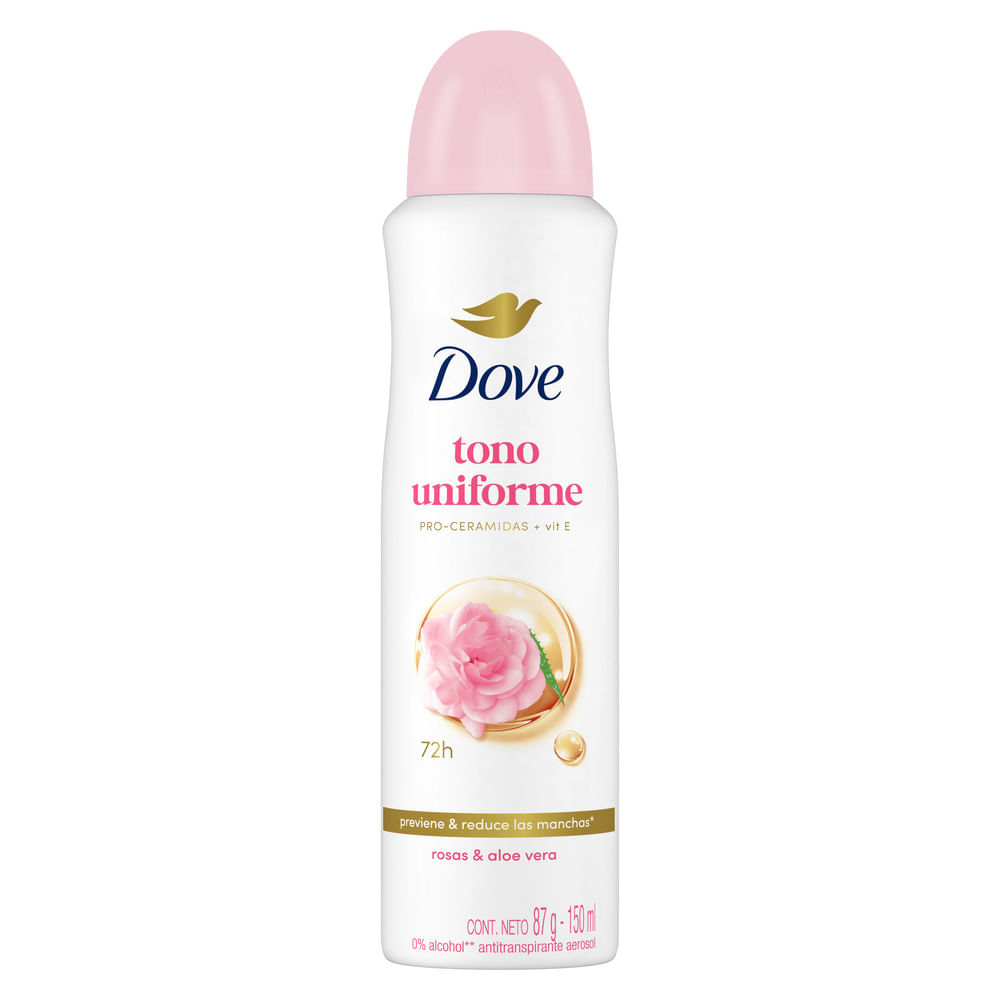 Desodorante para Mujer en Aerosol DOVE Tono Uniforme Rosas Frasco 150ml