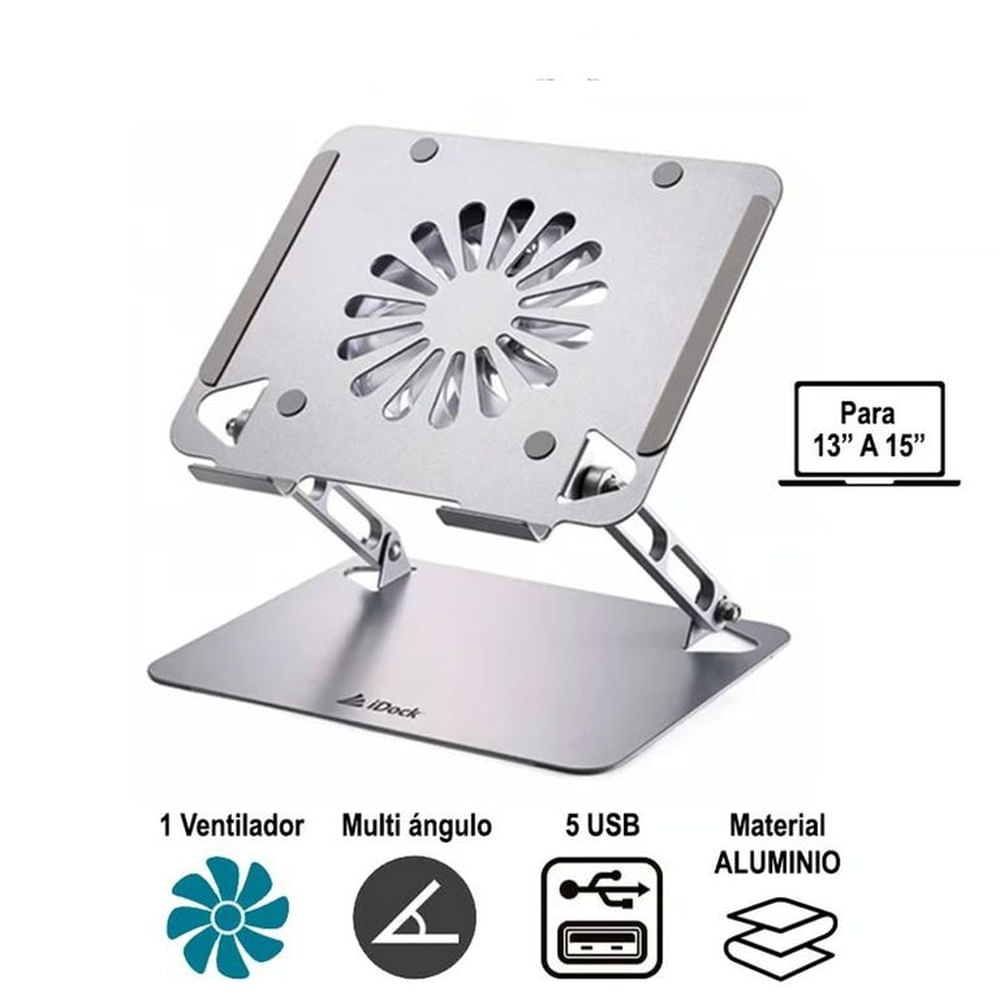 Soporte de Aluminio con Ventilador para Laptop Tablet