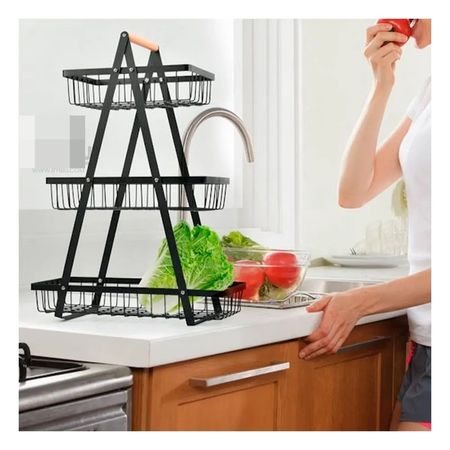 Frutero Organizador de 3 Niveles de Metal Negro - Gran Capacidad