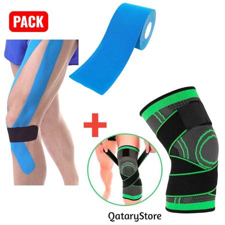 Pack Rodillera Ajustable y Cinta Kinesiologica 5cmx5m FisioTerapia Talla unica Multicolor