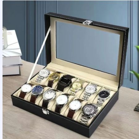 Caja Organizadora de 6Relojes Porta Relojes Organizador de 12Compartimientos Portarelojes Exhibidor