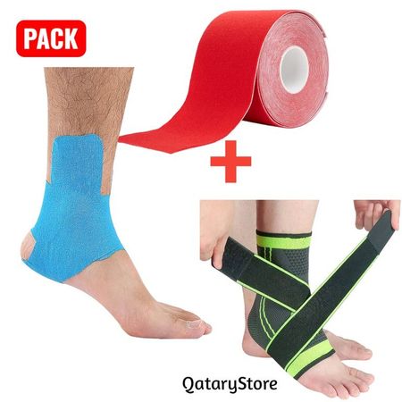 Pack Tobillera Ajustable y Cinta Kinesiologica 5cmx5m FisioTerapia Talla unica Multicolor