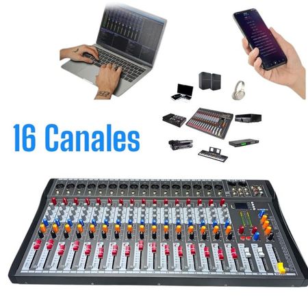 Consola de Audio Profesional con Ecualizador y 16 Canales Multicolor