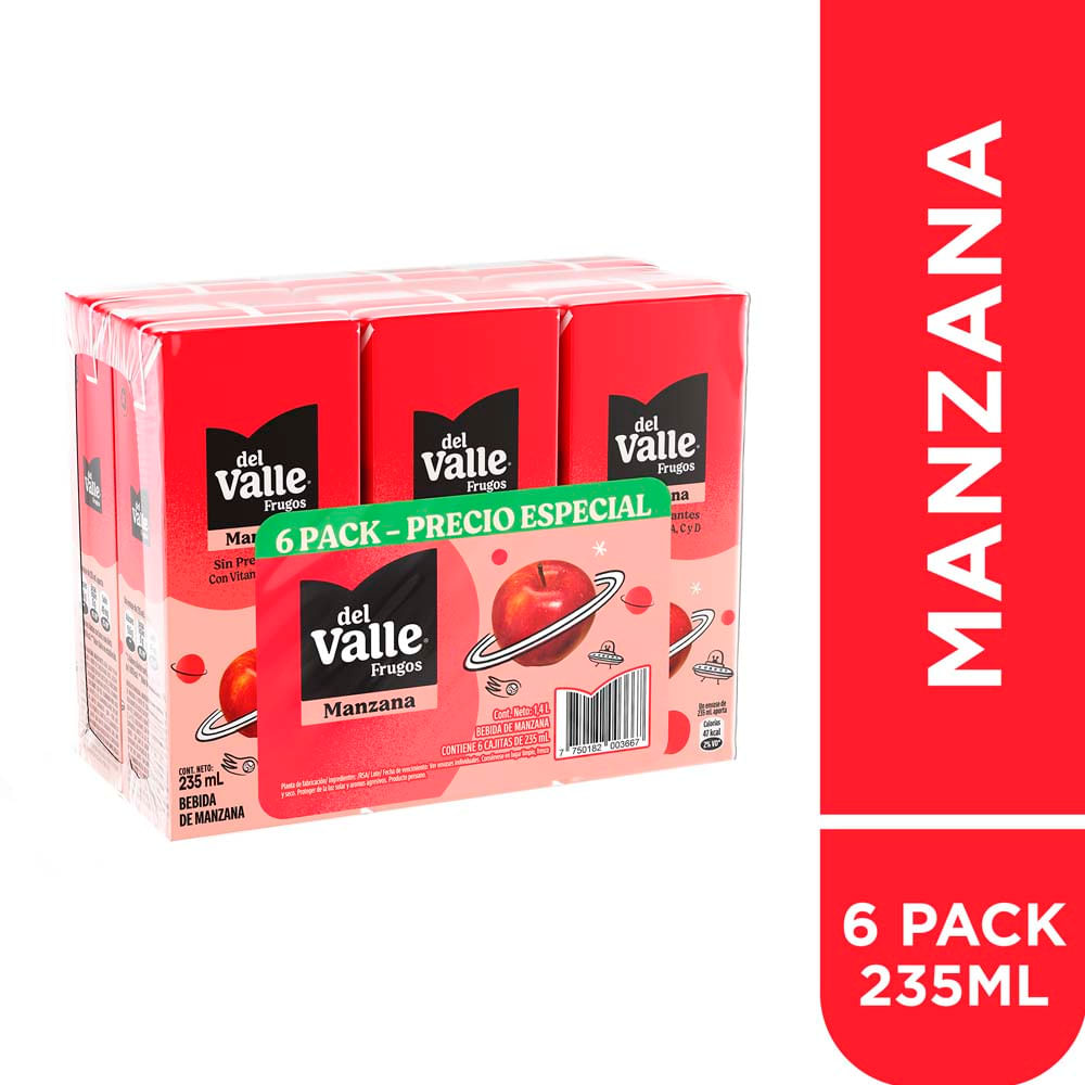 Bebida FRUGOS DEL VALLE Manzana Caja 235ml Six Pac