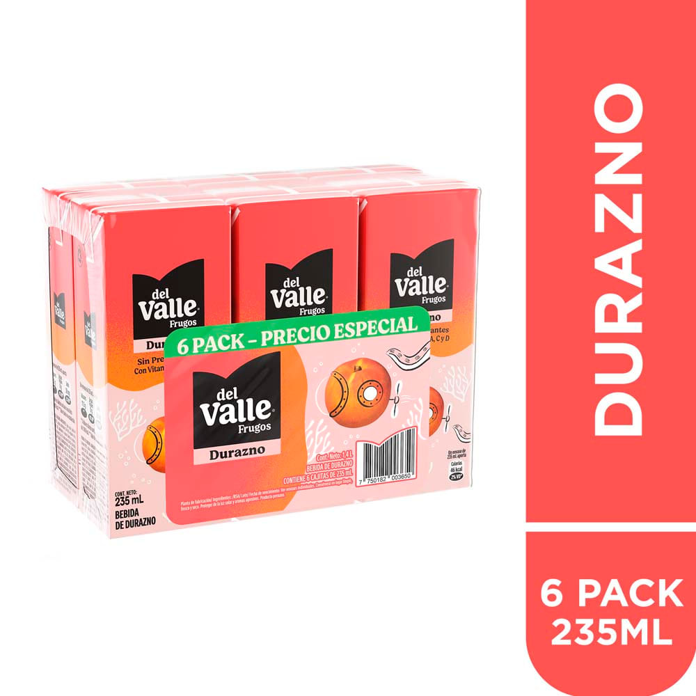 Bebida FRUGOS DEL VALLE Durazno Caja 235ml Six Pack