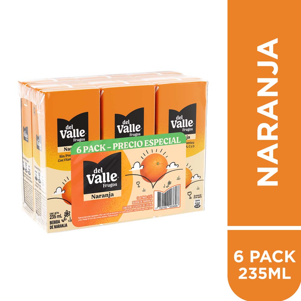 Bebida FRUGOS DEL VALLE Naranja Caja 235ml Six Pac
