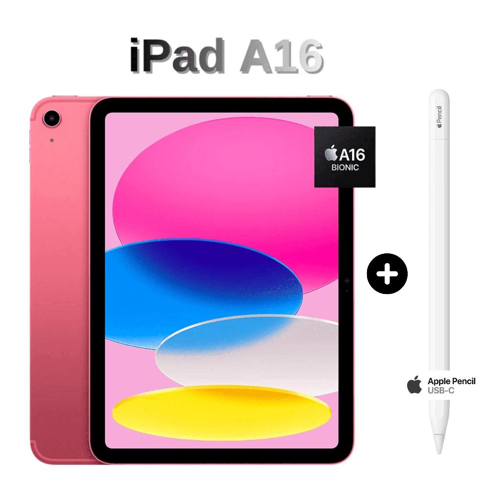 Combo iPad Apple 11'' Chip A16 Wi-Fi 128GB - Pink con Apple Pencil