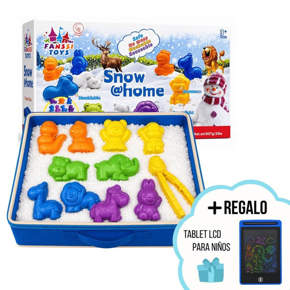 Nieve Mágica Para Niños Con Moldes Y Caja Antidesorden + Tablet LCD De Regalo Azul