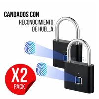 Pack X2 Candados Inteligentes Con Huella Digital Recargables USB Tipo C Negro