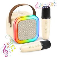 Micrófono Karaoke Con Parlante - Beige, Ideal para Diversión de los Peques