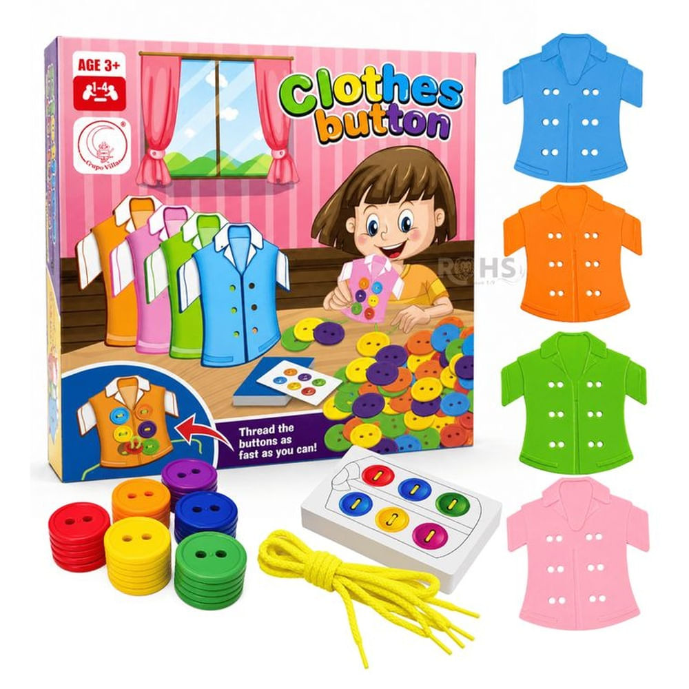 Juego Didáctico De Botones Para Niños Enhebrado Con Cuerdas Aprendizaje Motricidad Multicolor