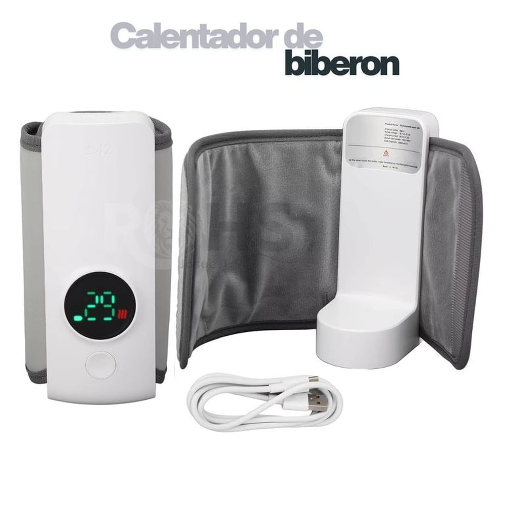 Calentador de Biberon Portátil Recargable , Ajuste de temperatura de 6 niveles Plateado