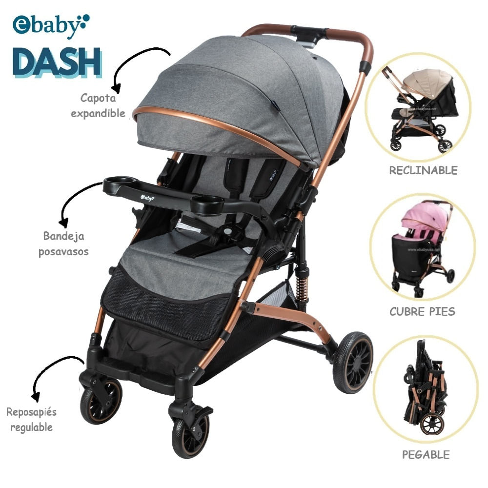 Coche de Paseo Dash con Mango Reversible Gris