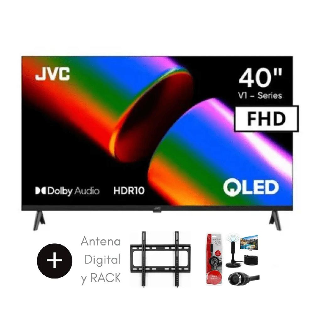 TELEVISOR JVC 40 PULGADAS QLED FHD Smart TV GOOGLE TV LT-40KB758 - Antena Digital - Rack Importado