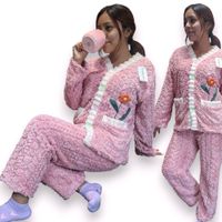 Conjunto Pijama de Pantalon y Chompa Rosa Talla L