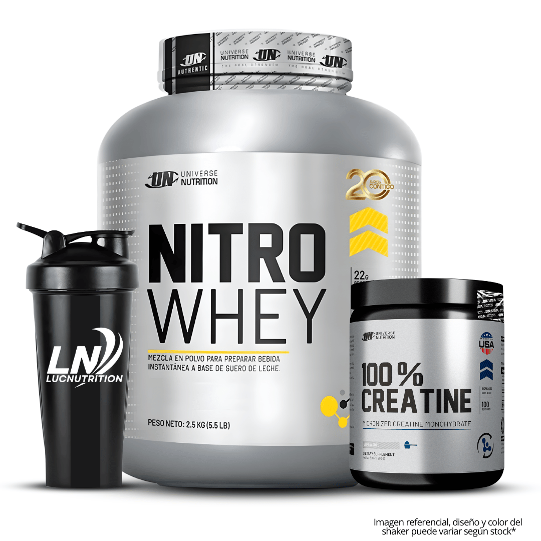 Nitro whey 2.5 Kg Chocolate con Creatina Universe Nutrition 250 G y Shaker